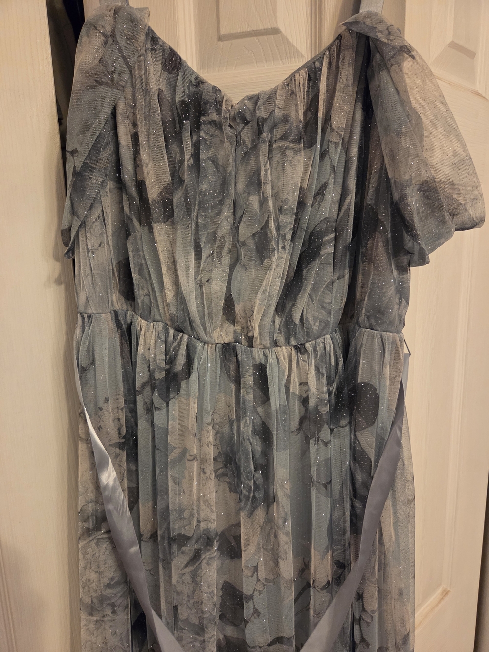 Candalite Women's Floral Mesh Maxi Dress in Blue and Gray